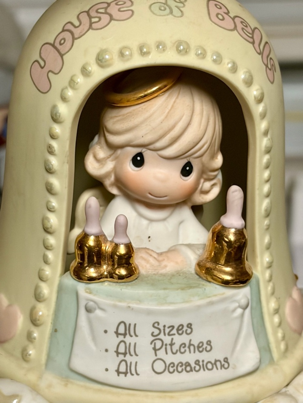 Precious Moments Cream and Gold Angel Bell Figurine